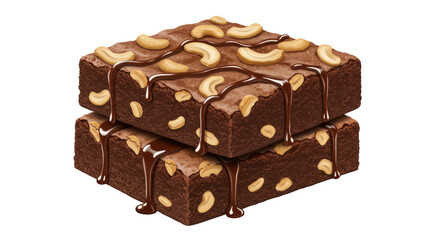 Isolated Chocolate Brownie With Peanut Nuts Garnish Food