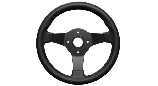 Isolated Black Steering Wheel with Metallic Center