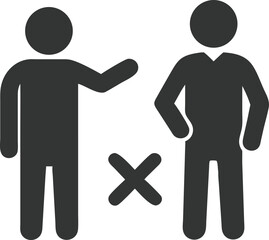 Social Distancing Icons Two Gray Figures Separated by a Cross on White Background