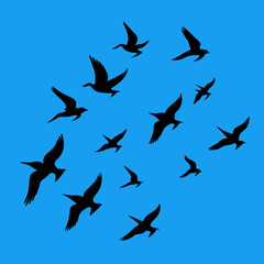 Silhouette illustration of a flock of birds flying in the sky