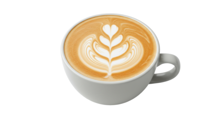Isolated Latte Art Coffee in White Ceramic Cup