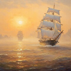 Obraz premium Morning Voyage Through the Mist