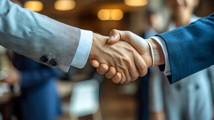 A group of business professionals shaking hands after a successful deal