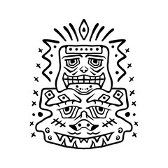 hand draw black and white mask skull vector illustration