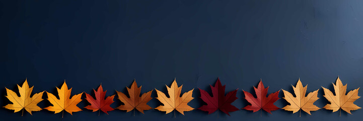 Autumn fire on a blue background with falling leaves and vibrant colors of orange, red, and yellow