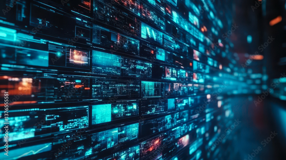 Poster digital content network visualization displaying social networking and video streaming interface wit