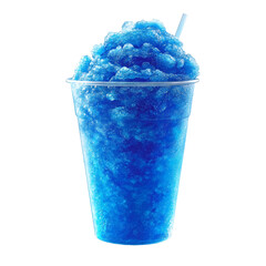 Refreshing blue slush drink served in a clear cup. transparent background