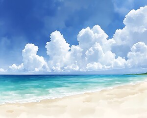 Fototapeta premium Sunny Beach with Blue Sky, and Clouds.