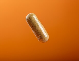 Herbal medicine capsule flying on orange background