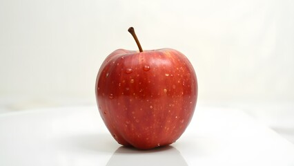 Crisp Red Apple: A single, vibrant red apple glistens with freshness, showcasing its perfect form with water droplets. The simple composition accentuates the natural beauty of the fruit.