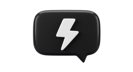 Obraz premium Isolated Glossy Black Speech Bubble with White Lightning Bolt Symbol
