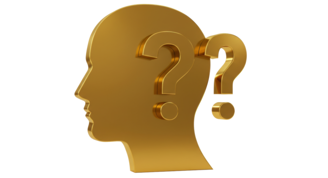 Isolated Golden Head Silhouette with Question Marks