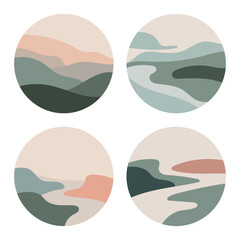 Pastel-Toned Circular Landscape Designs. Great for digital prints, branding, and visual aesthetics.
