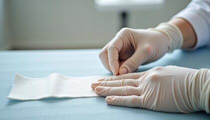 Obraz premium Medical professional applying bandage to patient’s hand 