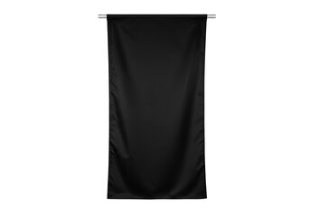 Black cloth hanging from a metal rod isolated a white background view