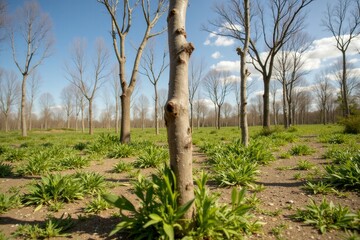 Fototapeta premium A field of green plants and trees in the middle of a field