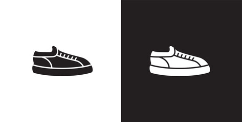 Icon of men's short shoes. Vector illustration icon of modern and classic men's sneakers. Fashion icon on black and transparent background. Fashion icon.