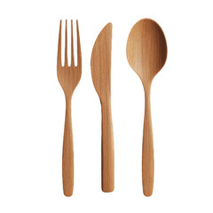 Rustic wooden spoon, fork, and knife set for sustainable dining
