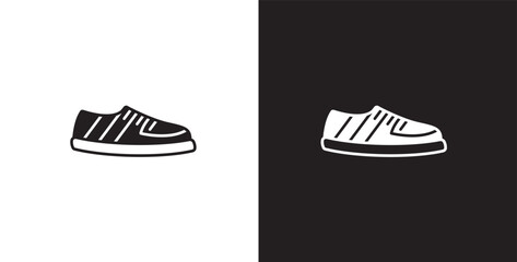 Icon of men's short shoes. Vector illustration icon of modern and classic men's sneakers. Fashion icon on black and transparent background. Fashion icon.
