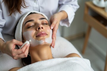 A woman getting a facial mask at a spa