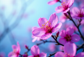 Fototapeta premium A close up of a pink flower on a tree branch