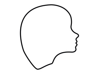 Minimalist Black Outline of Human Woman Face Profile Isolated on White Background. Head of child. Concept of Identity, Simplicity, Graphic Design, Icon, Kid Creative Illustration, Abstract Form. Print