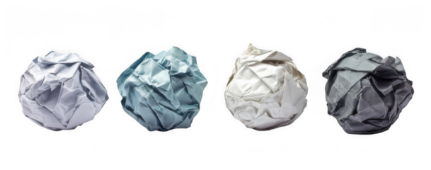 Crumbled paper balls isolated on transparent background