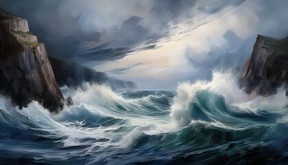 Obraz premium Powerful Seascape With Crashing Surf and Rocks