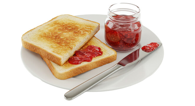 Isolated Toasted Bread With Jam