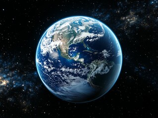 A stunning perspective of Earth from outer space highlights a swirling hurricane in the ocean, with detailed cloud patterns and a vibrant atmosphere. The curvature of the planet is visible.