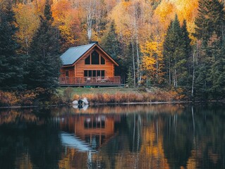 Fototapeta premium LakeFront Log Cabin