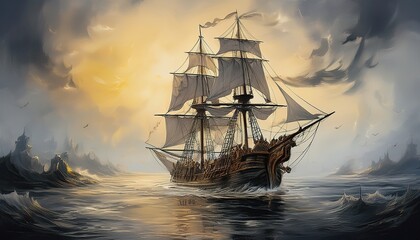 Obraz premium Romantic Horror of a Sailing Wraith