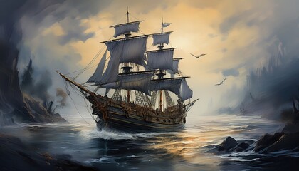 Obraz premium Gothic Storm Embraces a Doomed Vessel