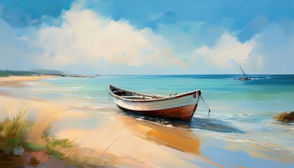 Naklejka premium Impressionist View of Boat and Beach
