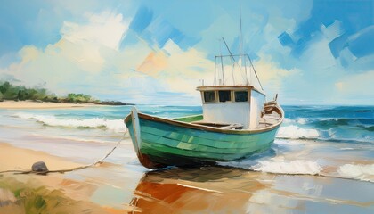 Fototapeta premium Tranquil Seaside With Anchored Boat