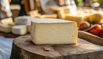 High Quality Photo Capturing The Head Of Handcrafted Hard Cheese At A Village Fair With Selective Focus.