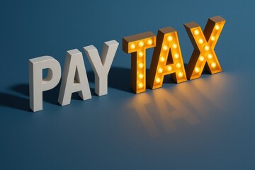 Taxes Illuminated: A striking visual concept features the bold words "PAY TAX" artfully arranged against a sophisticated backdrop, symbolizing the significance of taxation.