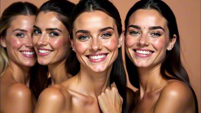Confident diverse women's smiles in closeup beauty portrait sequence
