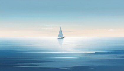 Fototapeta premium Soft Seascape With Distant Sailboat Drift
