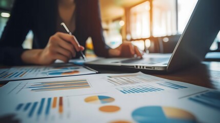 The leader attentively watches as an employee diligently works on their reports during a lively team meeting in a well-lit office environment