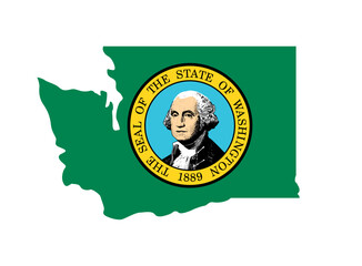 washington WA state flag in map shape with seal simplified USA vector isolated on transparent background