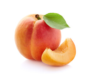Apricot fruit with leaves in closeup