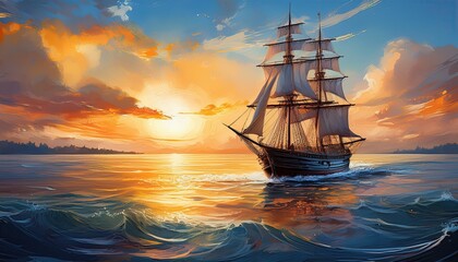Fototapeta premium Romantic Voyage at Dusk