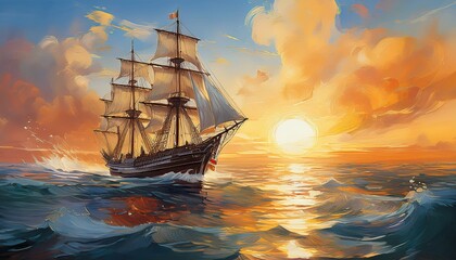 Fototapeta premium Dreamy Seascape With Tall Ship