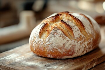 Fresh bread on wooden cutting board