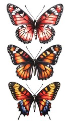 Obraz premium Three Red Butterflies Watercolor.