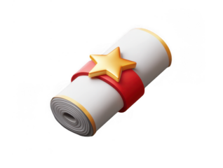 Graduation diploma rolled scroll with 3D design isolated PNG