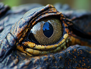 A close view of an alligator's eye 