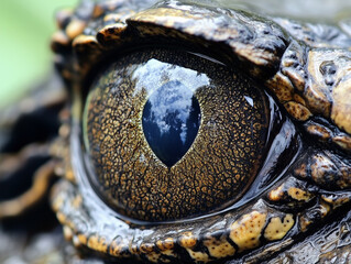A close view of a crocodile's eye. 