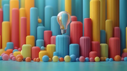 Obraz premium Colorful Cylindrical Forms with Lightbulb